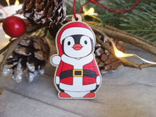 Load image into Gallery viewer, Penguin Santa decoration. Wooden Father Christmas ornament, responsibly resourced wood, Boo the penguin