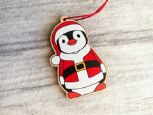 Load image into Gallery viewer, Penguin Santa decoration. Wooden Father Christmas ornament, responsibly resourced wood, Boo the penguin