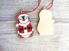 Load image into Gallery viewer, Penguin Santa decoration. Wooden Father Christmas ornament, responsibly resourced wood, Boo the penguin