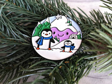 Load image into Gallery viewer, Seconds - Penguin enamel pin, snow and mountains
