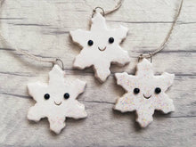 Load image into Gallery viewer, Pottery mini snowflake. Little Christmas tag. Hand painted ceramics, glittery snow