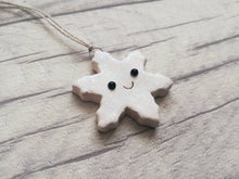 Load image into Gallery viewer, Pottery mini snowflake. Little Christmas tag. Hand painted ceramics, glittery snow