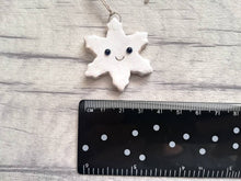 Load image into Gallery viewer, Pottery mini snowflake. Little Christmas tag. Hand painted ceramics, glittery snow