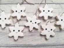 Load image into Gallery viewer, Pottery mini snowflake. Little Christmas tag. Hand painted ceramics, glittery snow