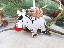 Load image into Gallery viewer, Seconds. Wonky donkey wooden decoration. Grey Christmas nativity donkey made from environmentally friendly wood