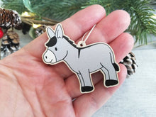 Load image into Gallery viewer, Seconds. Wonky donkey wooden decoration. Grey Christmas nativity donkey made from environmentally friendly wood