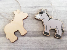 Load image into Gallery viewer, Seconds. Wonky donkey wooden decoration. Grey Christmas nativity donkey made from environmentally friendly wood