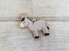 Load image into Gallery viewer, Seconds. Wonky donkey wooden decoration. Grey Christmas nativity donkey made from environmentally friendly wood