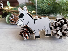 Load image into Gallery viewer, Seconds. Wonky donkey wooden decoration. Grey Christmas nativity donkey made from environmentally friendly wood