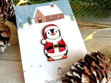 Load image into Gallery viewer, Seconds - Christmas penguin enamel pin, Father Christmas, Boo the penguin