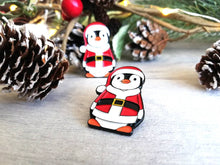 Load image into Gallery viewer, Happy Christmas Santa penguin enamel pin, Father Christmas, Boo the penguin, Christmas brooch