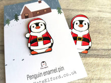 Load image into Gallery viewer, Seconds - Christmas penguin enamel pin, Father Christmas, Boo the penguin