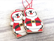Load image into Gallery viewer, Penguin Santa decoration. Wooden Father Christmas ornament, responsibly resourced wood, Boo the penguin