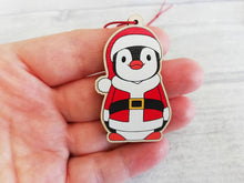 Load image into Gallery viewer, Penguin Santa decoration. Wooden Father Christmas ornament, responsibly resourced wood, Boo the penguin