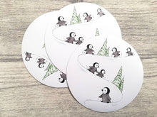 Load image into Gallery viewer, Penguin chick kitchen magnet, cute round grey penguins in the snow large magnet
