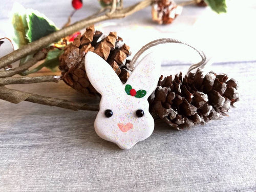 Mini ceramic Christmas rabbit, glitter ceramic bunny