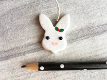 Load image into Gallery viewer, Mini ceramic Christmas rabbit, glitter ceramic bunny