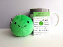 Load image into Gallery viewer, Pea of positivity, small plush keyring, cute positive gift, plushie keychain, you got this, recycled filling
