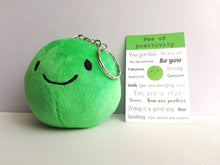 Load image into Gallery viewer, Pea of positivity, small plush keyring, cute positive gift, plushie keychain, you got this, recycled filling
