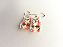 Load image into Gallery viewer, Christmas penguin earrings, recycled acrylic, cute Santa Boo the penguin, sterling silver hooks