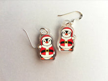 Load image into Gallery viewer, Christmas penguin earrings, recycled acrylic, cute Santa Boo the penguin, sterling silver hooks