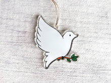 Load image into Gallery viewer, Dove Christmas tree decoration. Recycled acrylic Christmas ornament