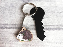 Load image into Gallery viewer, Hedgehog keyring, small hedgehog wooden key fob, ethically sourced wood, key chain