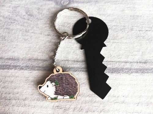 Hedgehog keyring, small hedgehog wooden key fob, ethically sourced wood, key chain
