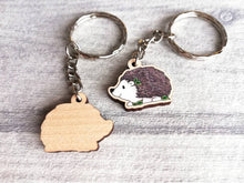 Load image into Gallery viewer, Hedgehog keyring, small hedgehog wooden key fob, ethically sourced wood, key chain