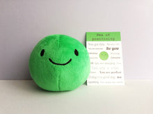 Load image into Gallery viewer, Pea of positivity, small plush keyring, cute positive gift, plushie keychain, you got this, recycled filling