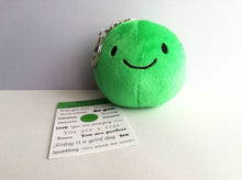 Load image into Gallery viewer, Pea of positivity, small plush keyring, cute positive gift, plushie keychain, you got this, recycled filling