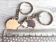Load image into Gallery viewer, Hedgehog keyring, small hedgehog wooden key fob, ethically sourced wood, key chain