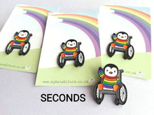 Load image into Gallery viewer, Seconds - Penguin and wheelchair enamel pin, penguin brooch