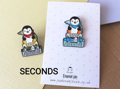 Seconds - Penguin adventure enamel pin, ready for adventure, uni, hiking, life, travel, journey, new job, new home, college, University