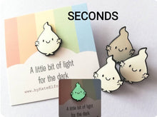 Load image into Gallery viewer, Seconds - A little bit of light for the dark enamel pin, cute glow in the dark positive badge, friendship, care, anxiety, supportive enamel