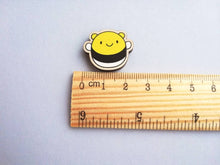 Load image into Gallery viewer, Little bumble bee magnet, cute mini bee, happy just bee wooden magnet, ethically sourced wood, eco friendly fridge magnet
