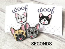 Load image into Gallery viewer, Seconds - French bulldog enamel pins, black enamel badge
