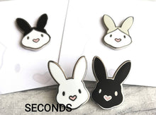 Load image into Gallery viewer, Seconds - Rabbit enamel pins. Enamel badge. Enamel bunny brooch with pink heart shaped nose