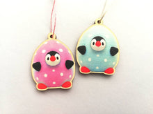 Load image into Gallery viewer, Easter penguin eggs, pink and blue polka dot, little wooden eco friendly Easter tree decorations