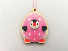 Load image into Gallery viewer, Easter penguin eggs, pink and blue polka dot, little wooden eco friendly Easter tree decorations