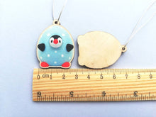 Load image into Gallery viewer, Easter penguin eggs, pink and blue polka dot, little wooden eco friendly Easter tree decorations