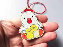 Load image into Gallery viewer, Chicken and chicks wooden Easter decoration, Easter tree ornament, Easter chick, mother hen, kitchen ornament, eco friendly wood
