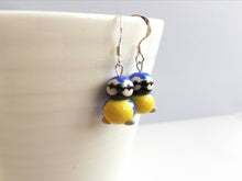 Load image into Gallery viewer, Blue tit earrings, ceramic, miniature birds, garden bird sterling silver earrings