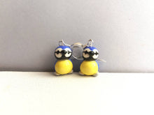 Load image into Gallery viewer, Blue tit earrings, ceramic, miniature birds, garden bird sterling silver earrings
