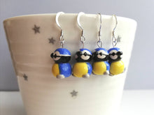 Load image into Gallery viewer, Blue tit earrings, ceramic, miniature birds, garden bird sterling silver earrings