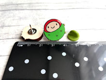 Load image into Gallery viewer, Mini wooden conker pin, positive, conquer, achievement gift. Responsibly resourced wood