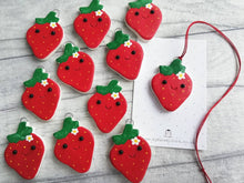 Load image into Gallery viewer, Pottery strawberry hanger. Little happy berry tag. Hand painted ceramics