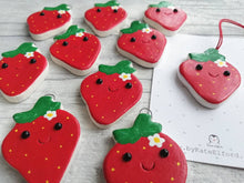 Load image into Gallery viewer, Pottery strawberry hanger. Little happy berry tag. Hand painted ceramics