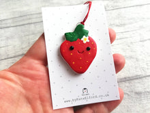 Load image into Gallery viewer, Pottery strawberry hanger. Little happy berry tag. Hand painted ceramics
