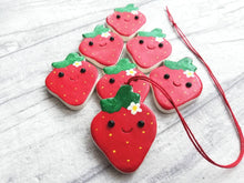 Load image into Gallery viewer, Pottery strawberry hanger. Little happy berry tag. Hand painted ceramics
